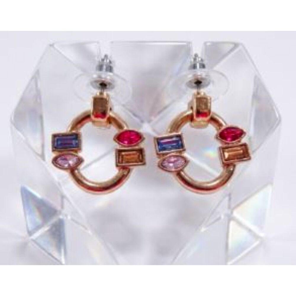 Lee Angel Women's Multicolor Crystal Geo Gemstone Knocker Drop Earrings NWT 89